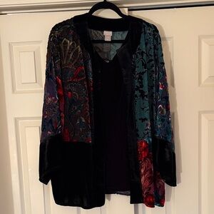 Chico's Black velvet floral Patterned Jacket & velvet Shell